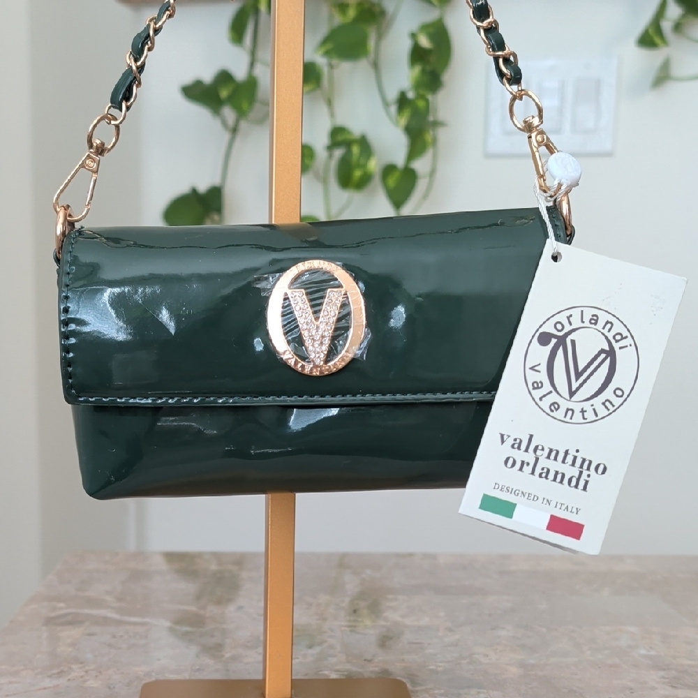 NWT Valentino Orlandi Dark Green Patent Leather Clutch